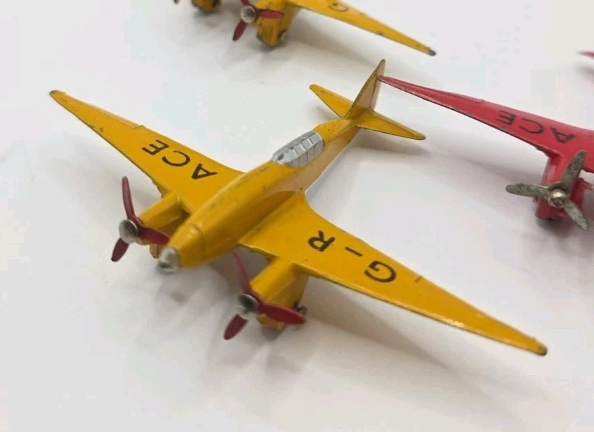 Dinky Toys Light Racer Yellow X2 And X1 Red Dehallivand 1930’s 60g Airplanes Vgc
