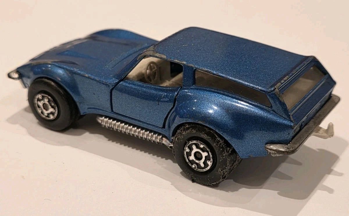 Matchbox Vintage 1975 Superkings K-55 Corvette Caper Cart Blue Car Good Cond