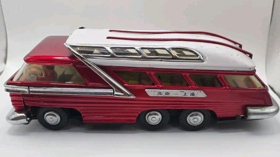 Vintage Tin Plate toy Coach Made In China Working Good Condition Battery Operate