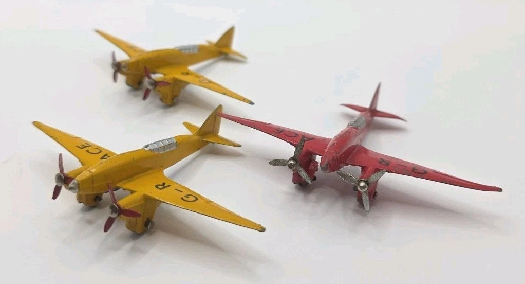 Dinky Toys Light Racer Yellow X2 And X1 Red Dehallivand 1930’s 60g Airplanes Vgc