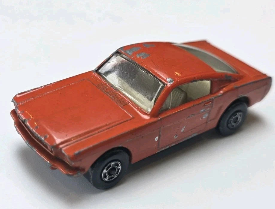 Matchbox No Mb 8 Ford Mustang Fastback Vintage 1970 Orange Red/White Interior