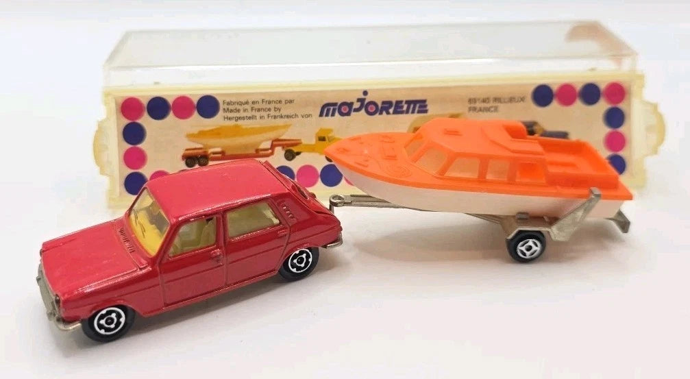 Majorette Hors-Bord No314 Simca 1100 & Orange Boat + Trailer in Original Box MIB
