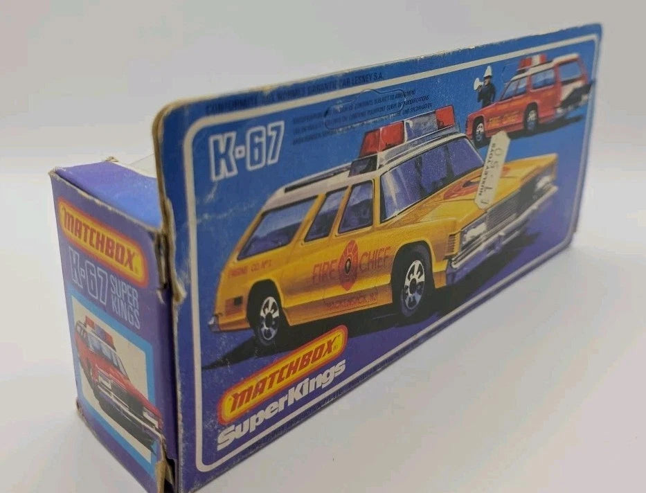 Matchbox Superkings K67 Dodge Monaco 'Fire Chief ' Rare Black Roof Tan Boot MIB