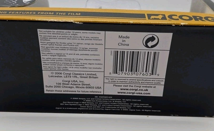 2003 Corgi 1:36 Scale James Bond 007 Die Another Day Jaguar XKR Model Mint Boxed