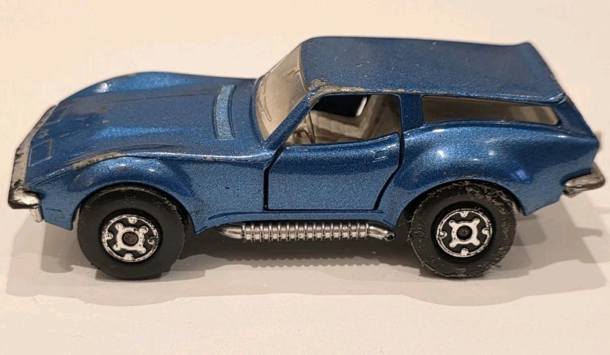 Matchbox Vintage 1975 Superkings K-55 Corvette Caper Cart Blue Car Good Cond